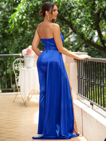 LOVE&LEMONADE Split Thigh Draped Tube Prom Dress LOVE&LEMONADE Split Thigh Draped Tube Prom Dress
