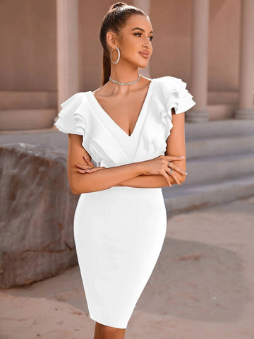 ADYCE Ruffle Trim Belted Bodycon Dress ADYCE Ruffle Trim Belted Bodycon Dress