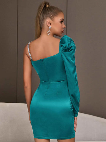 ADYCE One Shoulder Chain Detail Asymmetrical Neck Bodycon Fancy Dress ADYCE One Shoulder Chain Detail Asymmetrical Neck Bodycon Fancy Dress