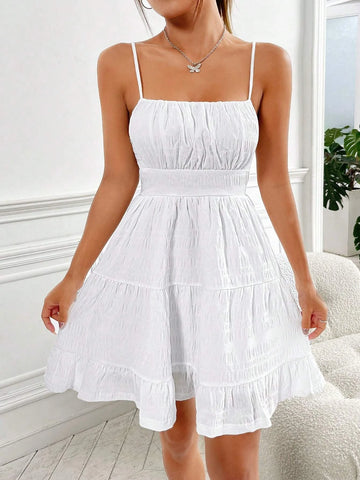 Ruched Bust Shirred Back Ruffle Hem Cami Dress Ruched Bust Shirred Back Ruffle Hem Cami Dress