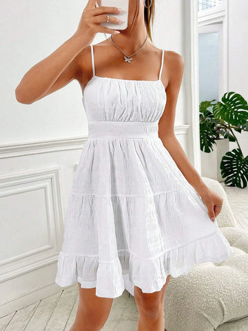 Ruched Bust Shirred Back Ruffle Hem Cami Dress Ruched Bust Shirred Back Ruffle Hem Cami Dress