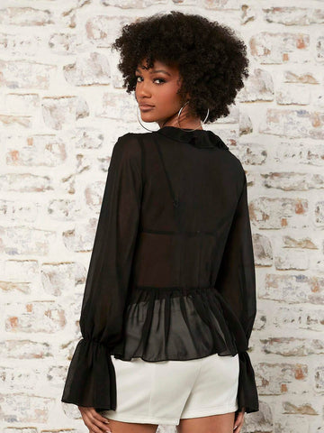 Ruffle Trim Flounce Sleeve Blouse Ruffle Trim Flounce Sleeve Blouse