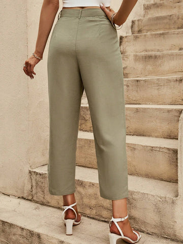 VCAY High Waist Plicated Detail Cropped Pants VCAY High Waist Plicated Detail Cropped Pants