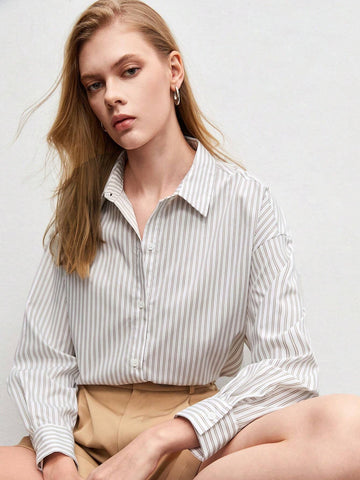 Striped Print Drop Shoulder Shirt Striped Print Drop Shoulder Shirt