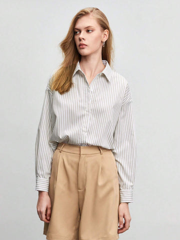 Striped Print Drop Shoulder Shirt Striped Print Drop Shoulder Shirt