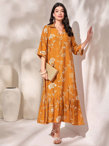 Floral Print Ruffle Hem Smock Dress Floral Print Ruffle Hem Smock Dress