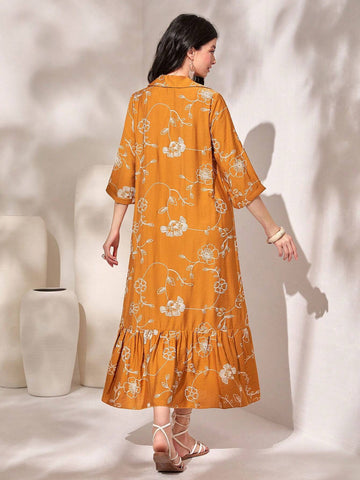 Floral Print Ruffle Hem Smock Dress Floral Print Ruffle Hem Smock Dress