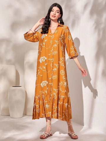 Floral Print Ruffle Hem Smock Dress Floral Print Ruffle Hem Smock Dress