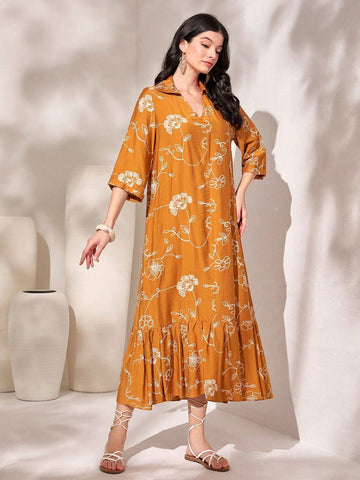 Floral Print Ruffle Hem Smock Dress Floral Print Ruffle Hem Smock Dress