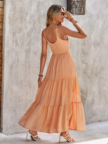 EMERY ROSE Solid Ruffle Hem Cami Dress EMERY ROSE Solid Ruffle Hem Cami Dress