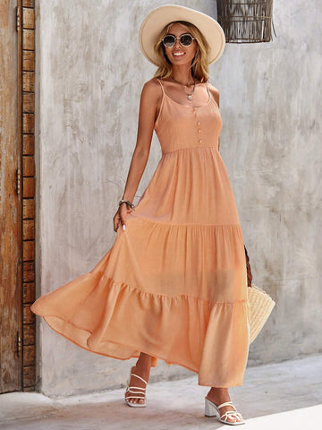 EMERY ROSE Solid Ruffle Hem Cami Dress EMERY ROSE Solid Ruffle Hem Cami Dress