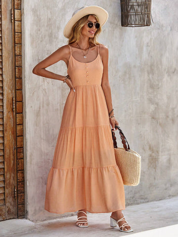 EMERY ROSE Solid Ruffle Hem Cami Dress EMERY ROSE Solid Ruffle Hem Cami Dress