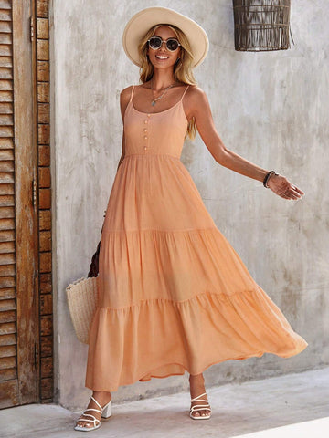 EMERY ROSE Solid Ruffle Hem Cami Dress EMERY ROSE Solid Ruffle Hem Cami Dress