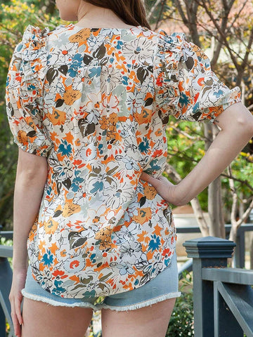 Floral Print Tie Neck Ruffle Trim Blouse Floral Print Tie Neck Ruffle Trim Blouse