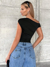 SXY Asymmetrical Neck Ruched Tee