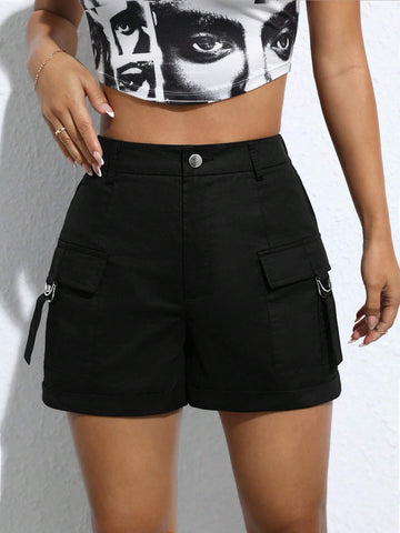 PETITE Flap Pocket Buckle Detail Cargo Shorts PETITE Flap Pocket Buckle Detail Cargo Shorts