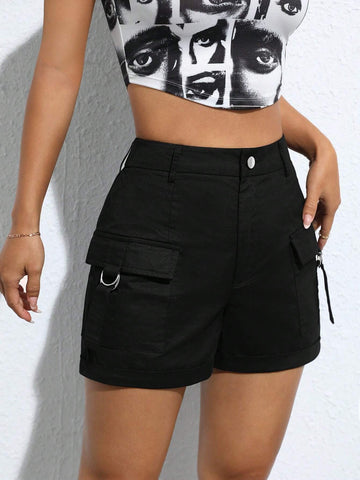 PETITE Flap Pocket Buckle Detail Cargo Shorts PETITE Flap Pocket Buckle Detail Cargo Shorts