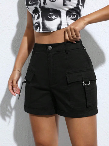PETITE Flap Pocket Buckle Detail Cargo Shorts PETITE Flap Pocket Buckle Detail Cargo Shorts