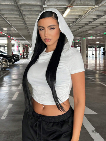 SXY Solid Crop Hooded Tee SXY Solid Crop Hooded Tee