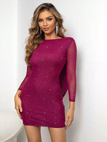 Joyfunear Rhinestone Chain Detail Draped Backless Bodycon Dress Joyfunear Rhinestone Chain Detail Draped Backless Bodycon Dress