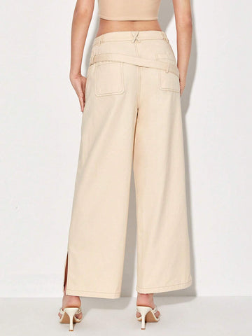 Split Hem Belted Straight Leg Pants Split Hem Belted Straight Leg Pants