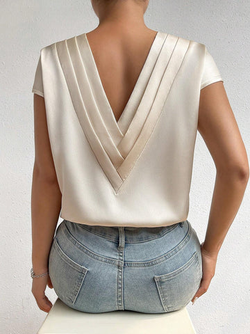 Solid V Neck Satin Blouse Solid V Neck Satin Blouse