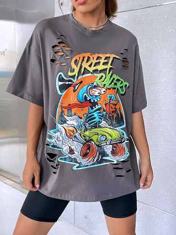 EZwear Car & Letter Graphic Drop Shoulder Tee EZwear Car & Letter Graphic Drop Shoulder Tee