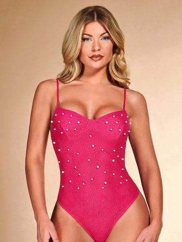 Pearls Beaded Bustier Cami Bodysuit Pearls Beaded Bustier Cami Bodysuit