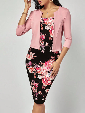 EMERY ROSE Floral Print Cami Dress & Open Front Jacket EMERY ROSE Floral Print Cami Dress & Open Front Jacket