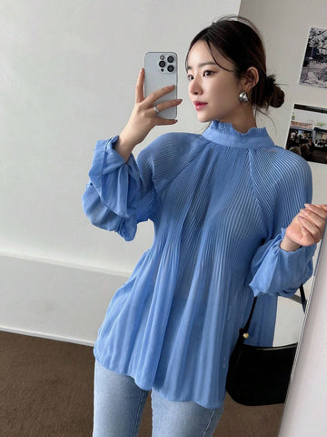 Solid Mock Neck Raglan Sleeve Blouse Solid Mock Neck Raglan Sleeve Blouse