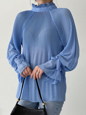 Solid Mock Neck Raglan Sleeve Blouse Solid Mock Neck Raglan Sleeve Blouse