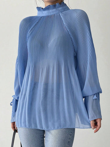 Solid Mock Neck Raglan Sleeve Blouse Solid Mock Neck Raglan Sleeve Blouse