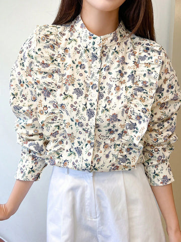 Floral Print Ruffle Trim Button Front Shirt Floral Print Ruffle Trim Button Front Shirt