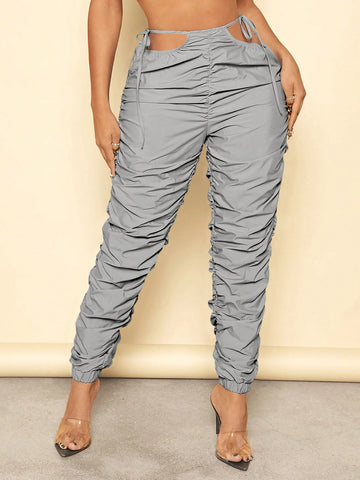 SXY Cutout Knot Waist Ruched Pants SXY Cutout Knot Waist Ruched Pants