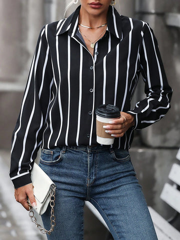 Striped Print Button Front Shirt Striped Print Button Front Shirt