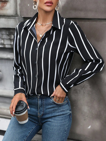 Striped Print Button Front Shirt Striped Print Button Front Shirt
