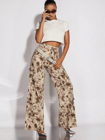 BAE Tie Dye Flap Detail Wide Leg Pants Without Belt BAE Tie Dye Flap Detail Wide Leg Pants Without Belt