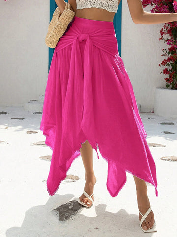 Tie Front Asymmetrical Hem Skirt Tie Front Asymmetrical Hem Skirt