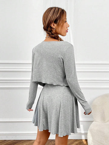 Solid Cami Dress & Button Front Jacket Solid Cami Dress & Button Front Jacket