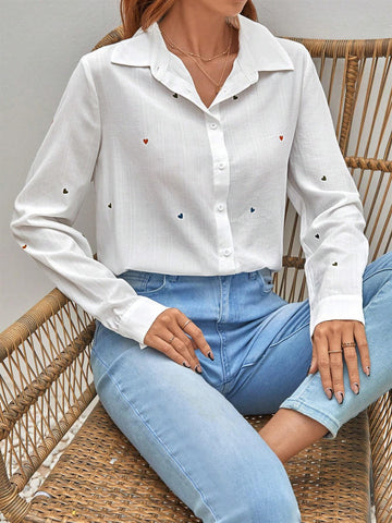 Heart Print Button Front Shirt Heart Print Button Front Shirt