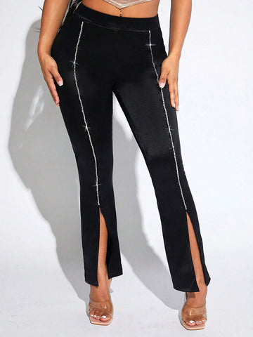 SXY Rhinestone Detail Split Hem Pants SXY Rhinestone Detail Split Hem Pants