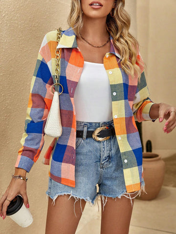 1pc Plaid Print Drop Shoulder Shirt 1pc Plaid Print Drop Shoulder Shirt