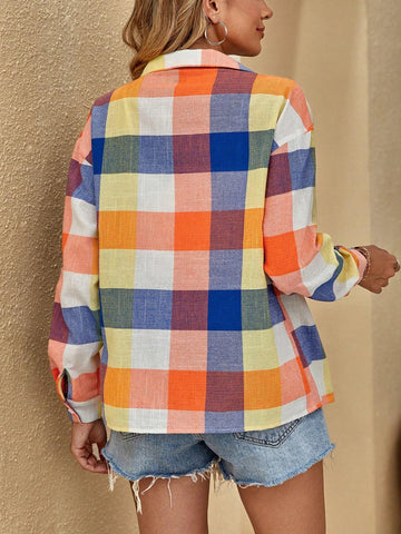 1pc Plaid Print Drop Shoulder Shirt 1pc Plaid Print Drop Shoulder Shirt