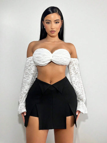 SXY Solid Split Hem Skort SXY Solid Split Hem Skort