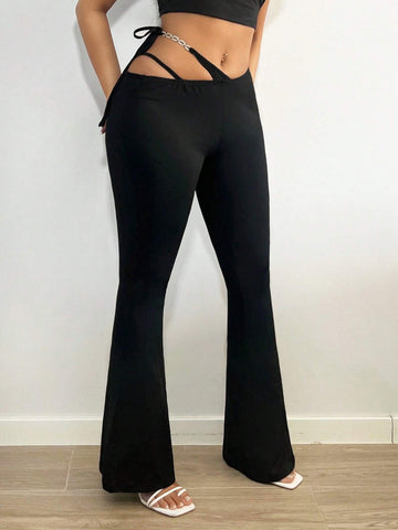 SXY Cut Out Knot Side Flare Leg Pants SXY Cut Out Knot Side Flare Leg Pants