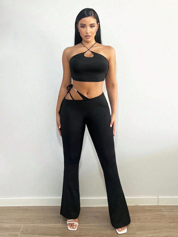 SXY Cut Out Knot Side Flare Leg Pants SXY Cut Out Knot Side Flare Leg Pants