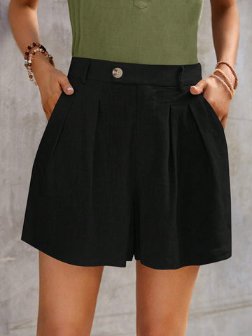 Solid Slant Pocket Wide Leg Shorts Solid Slant Pocket Wide Leg Shorts