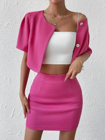 Button Front Crop Jacket & Bodycon Skirt Button Front Crop Jacket & Bodycon Skirt
