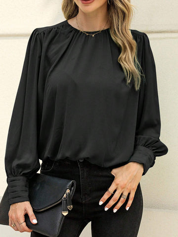 Solid Bishop Sleeve Blouse Solid Bishop Sleeve Blouse