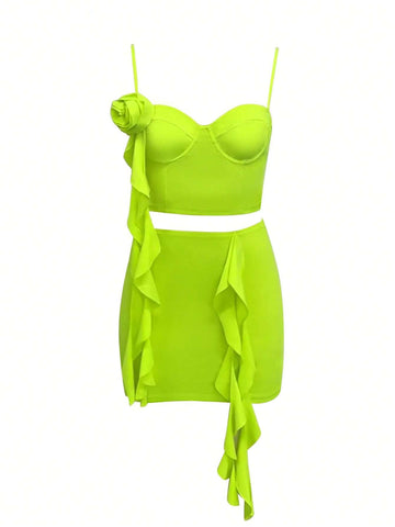 Ruffle Trim Bustier Cami Top & Bodycon Skirt Ruffle Trim Bustier Cami Top & Bodycon Skirt